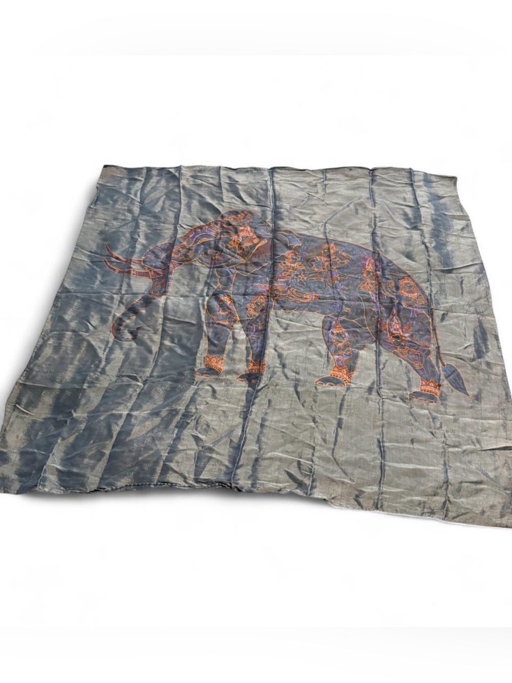 Blue silk scarf with elephant graphic